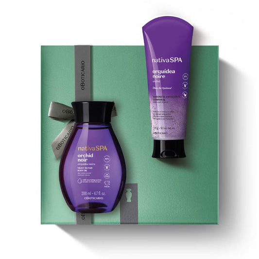NativaSpa | Cofanetto Regalo Orchidea Noire. Olio idratante corpo+ sapone esfoliante.